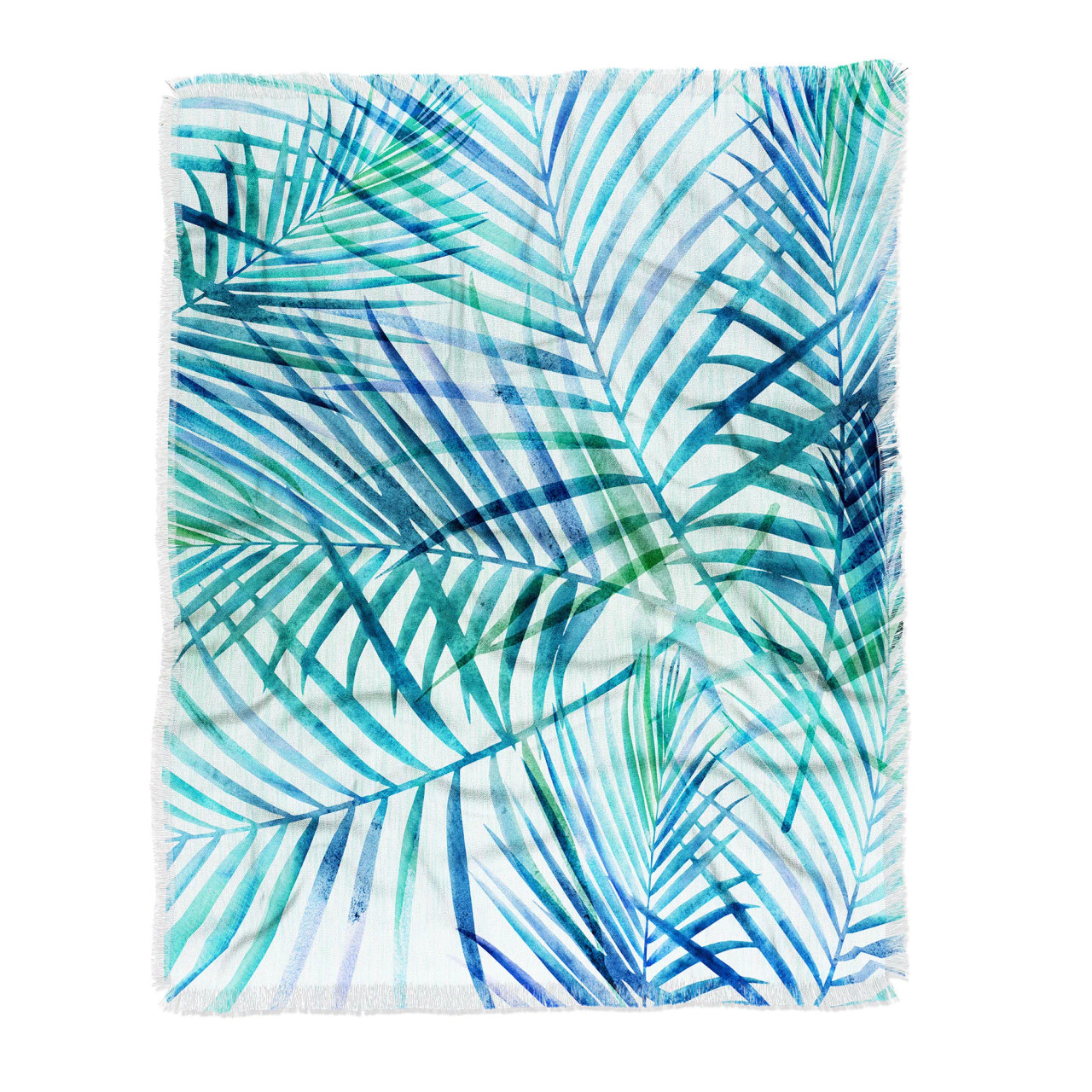 Tropical Blue Palm Leaves Woven Throw Caron s Beach House