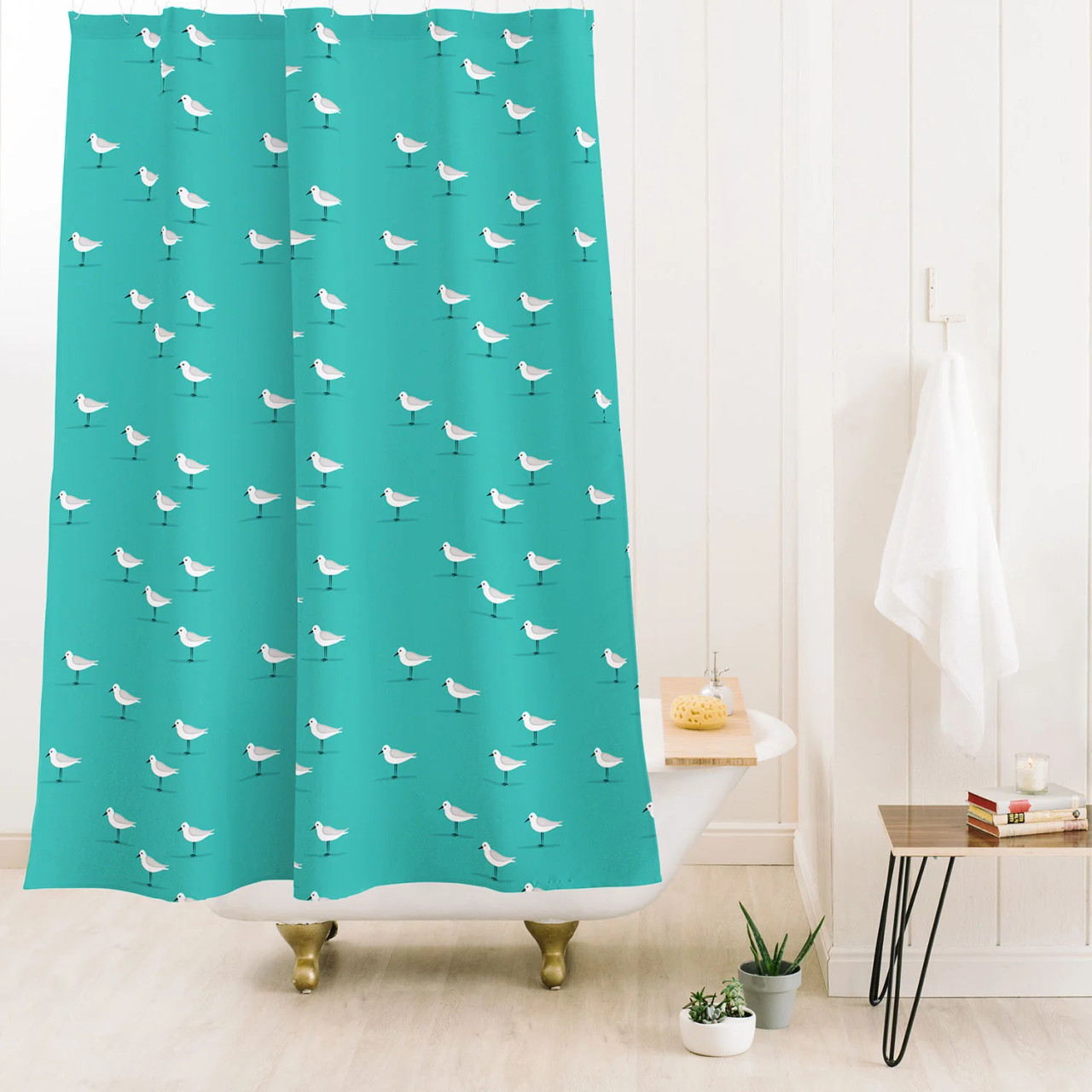 Sand Pipers on Teal Shower Curtain
