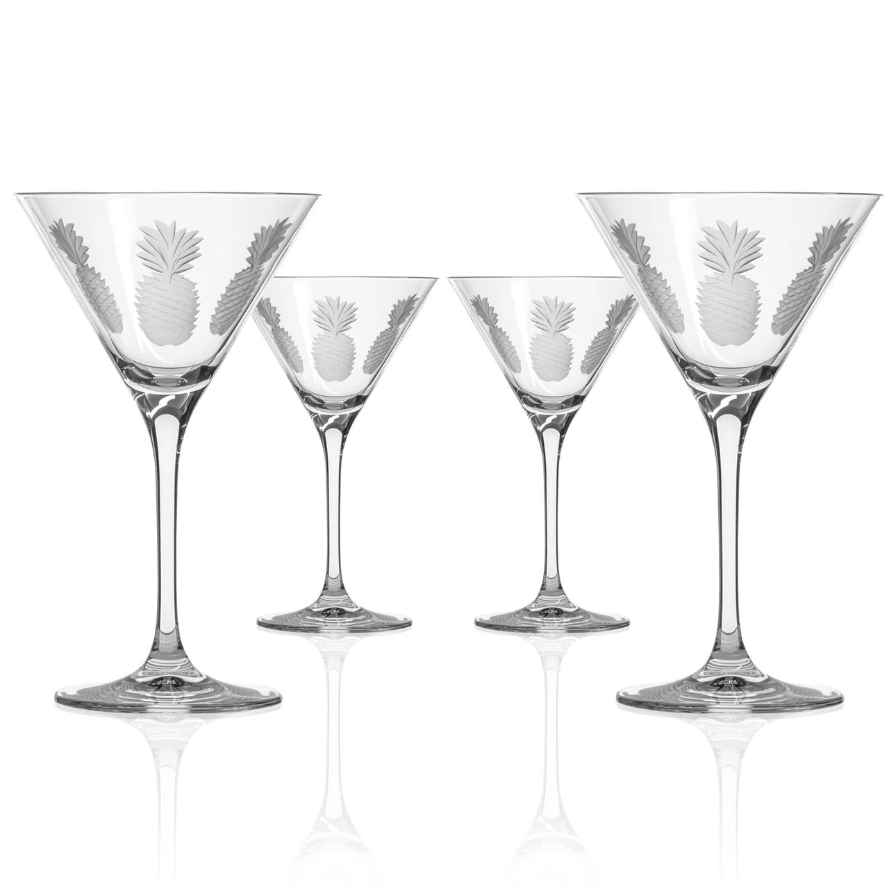 Set of Four Engraved School of Fish 10 oz. Martini Glasses