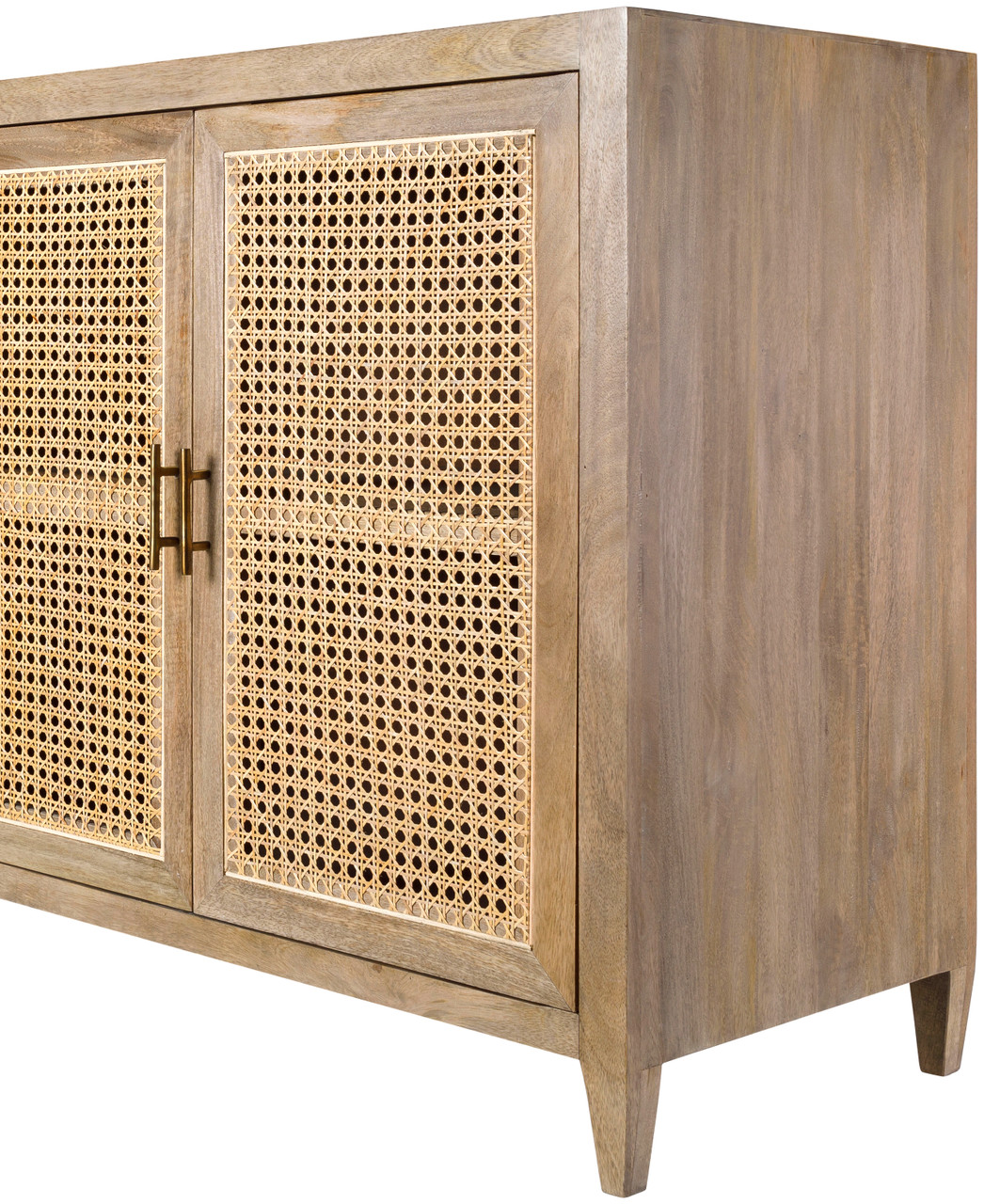 Encinitas 4-Door Rattan and Light Washed Wood Cabinet