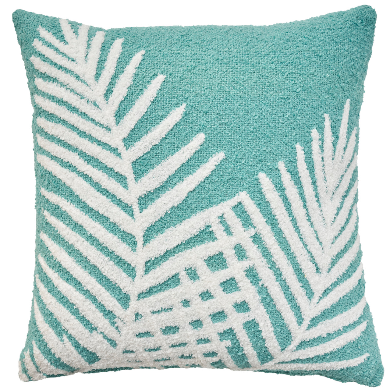Embroidered Palm Leaf Turquoise Indoor-Outdoor Pillow Caron's - Main Image