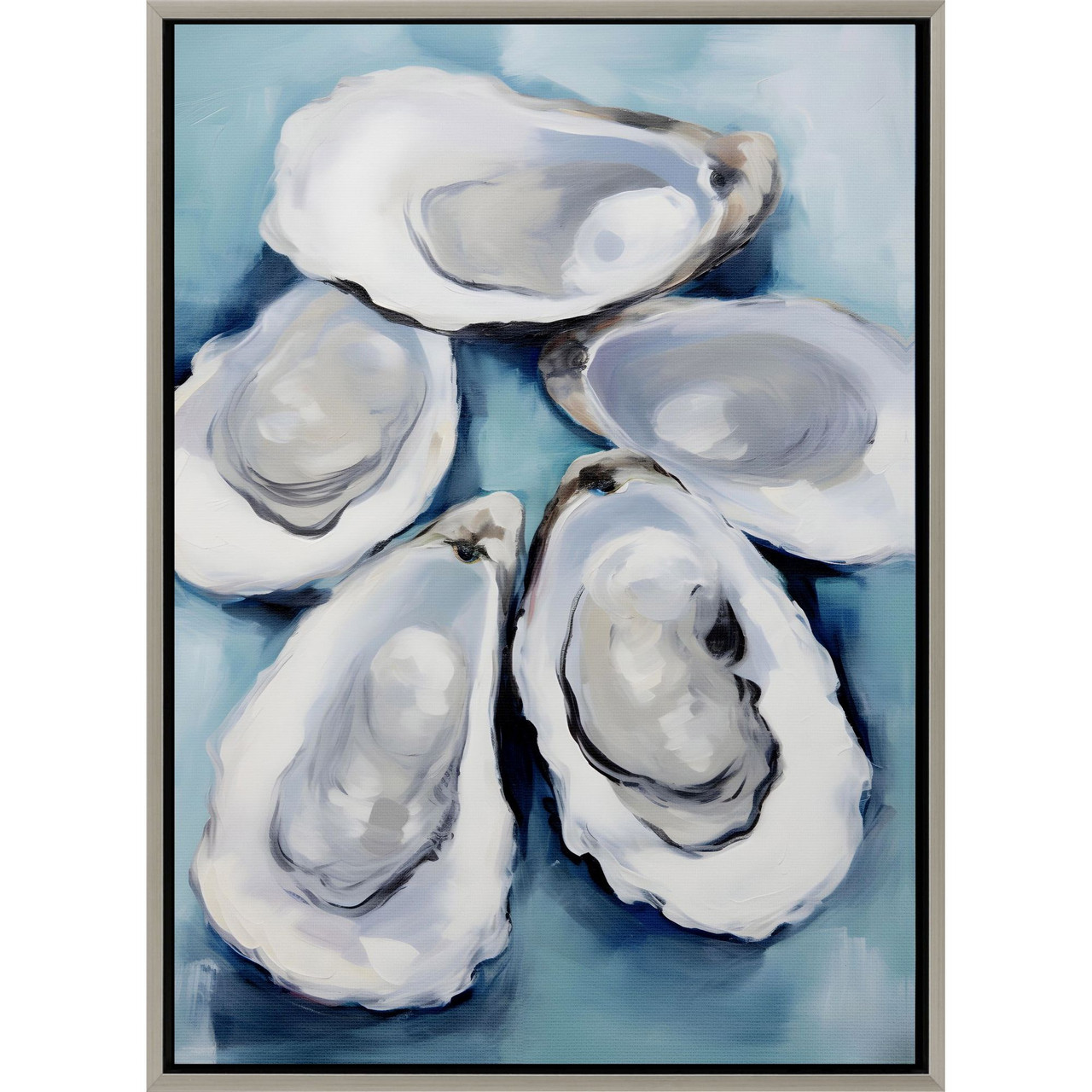 Effervescent Five Oysters Canvas Art - Coastal Chic and Trending