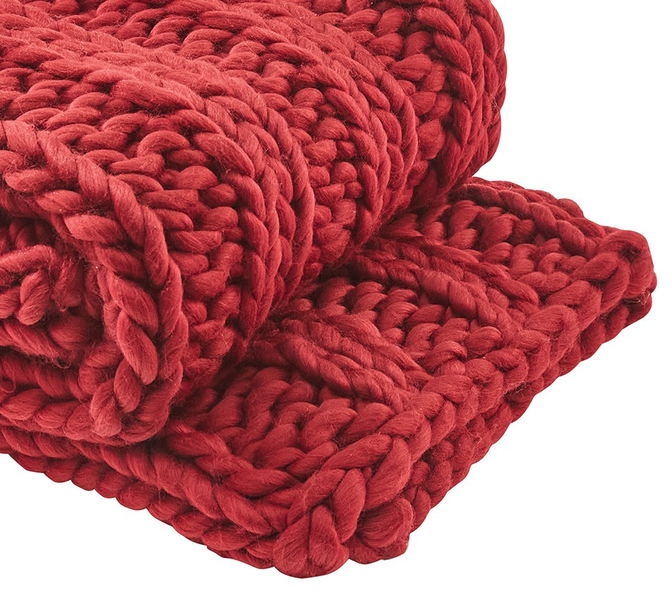 Red Chunky HandKnit Throw Caron's Beach House