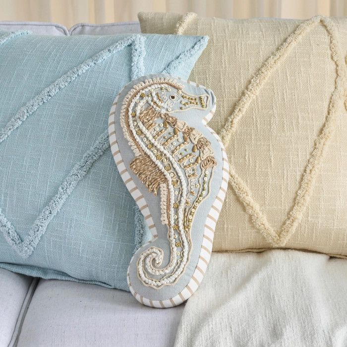 Beach House Beachy Throw Pillows Embellished Beaded Seahorse Light