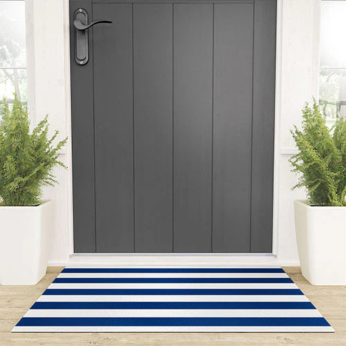 Nautical Navy and White Stripe Entry Mat | Caron's Beach House