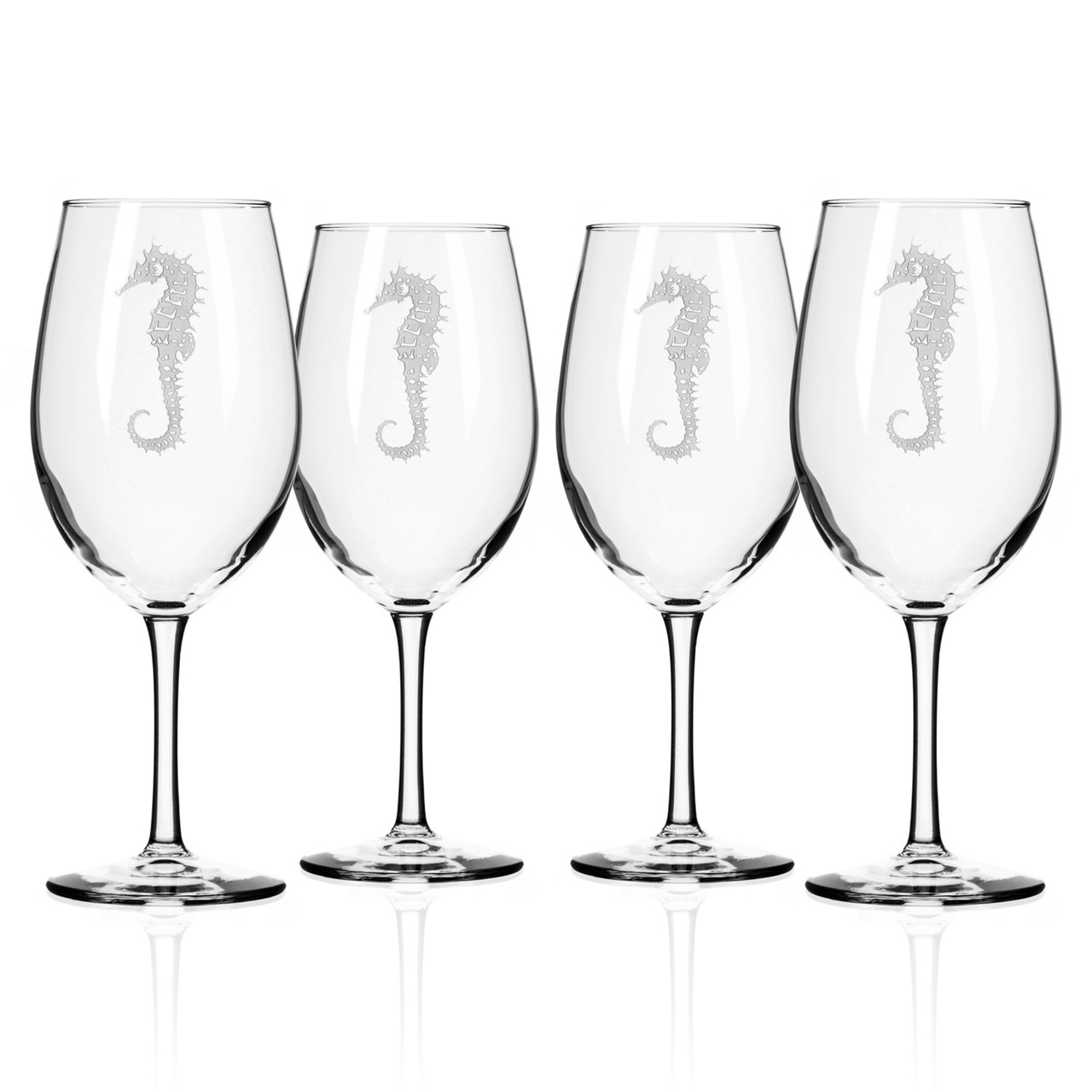School of Fish Etched Large Wine Goblets - Set of 4