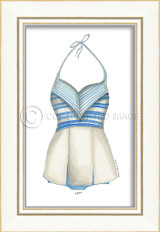 Classic Swimsuit with Blue and White Stripes Framed Art Classic Swimsuit with Blue and White Stripes Framed Art