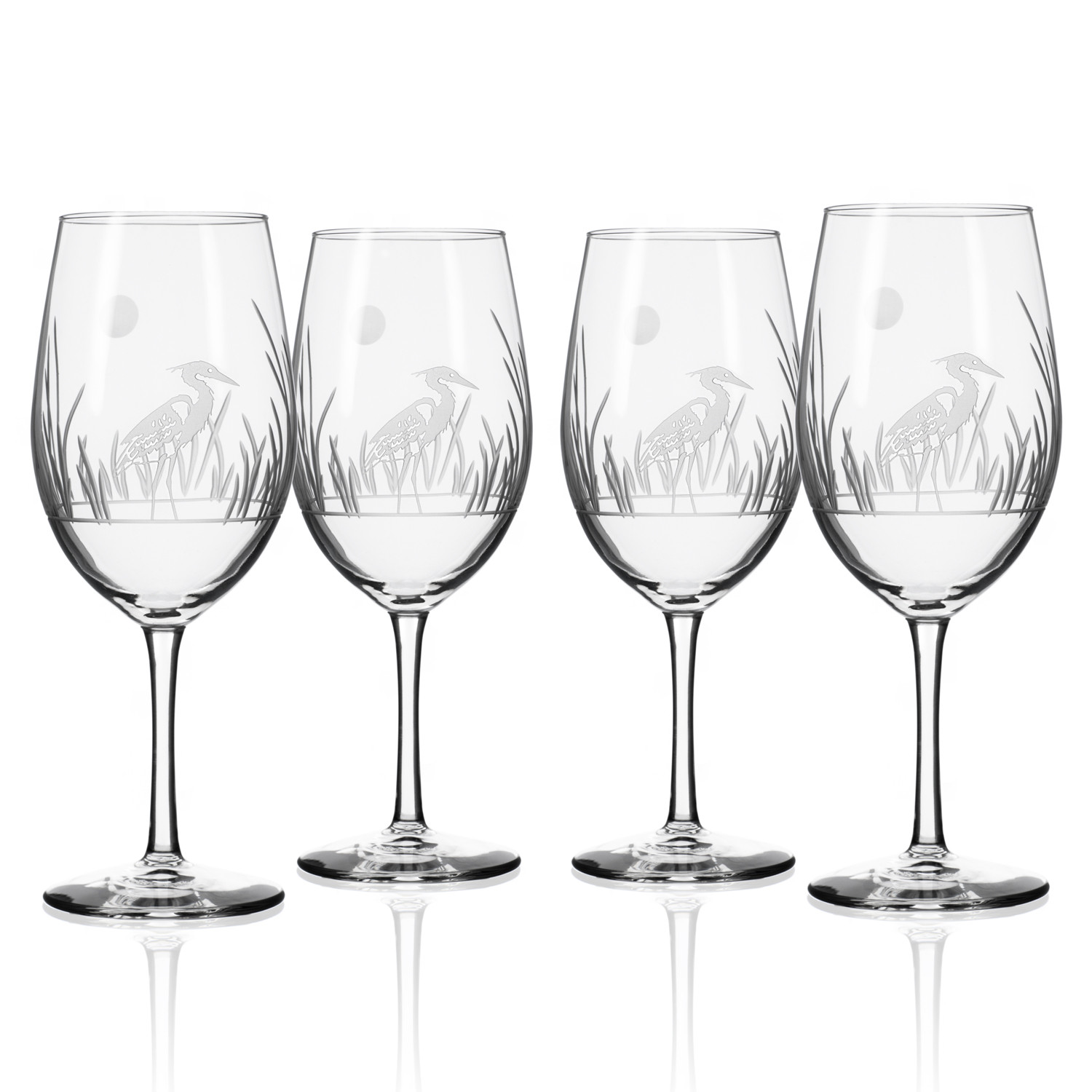 Heron Etched Stemless Wine Glasses Set of 4 Caron's Beach House