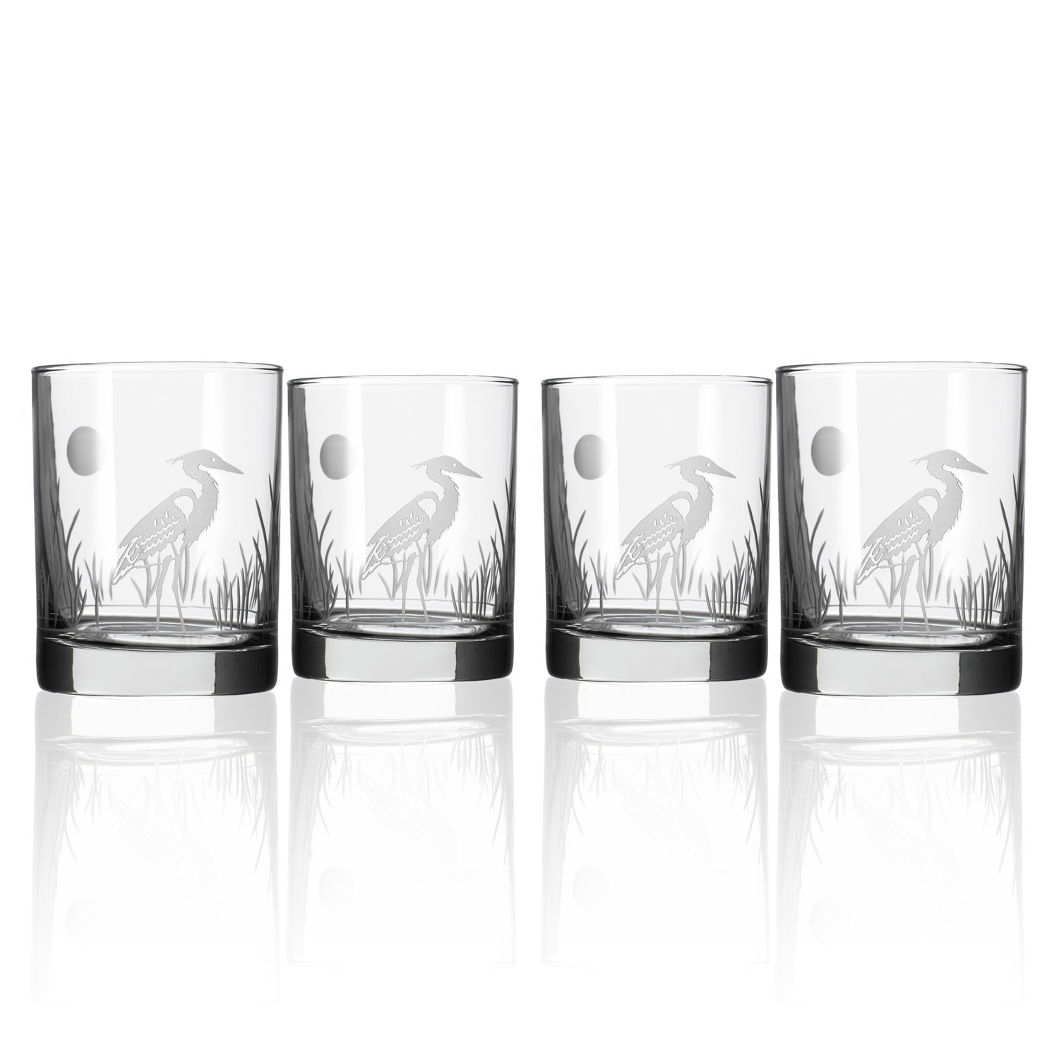 Heron Etched Cooler Glass Set of 4 Caron's Beach House