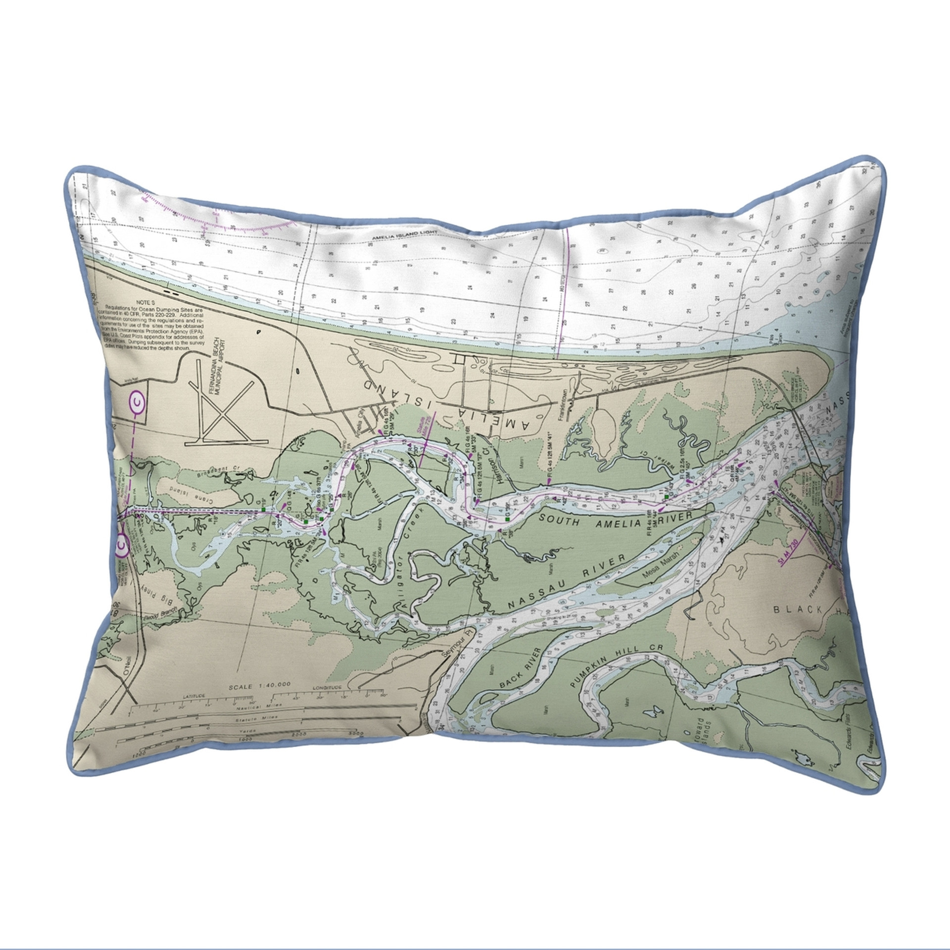 Amelia Island, Florida Nautical Chart 24 x 20 Pillow
