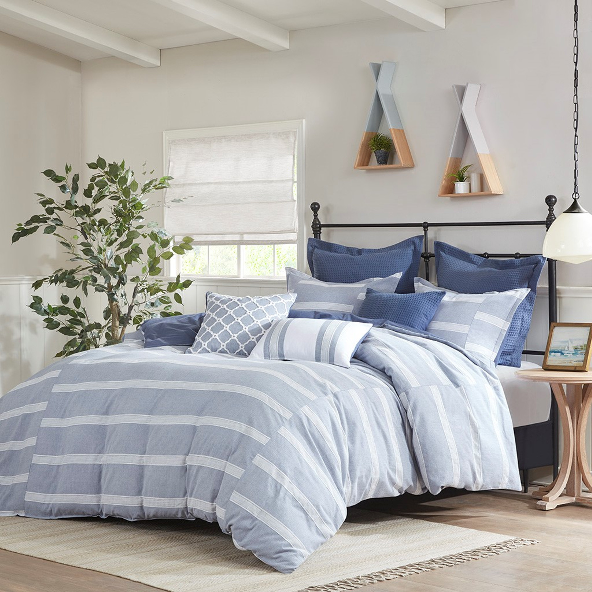 Port Gamble 5-Piece Blue Striped Queen Comforter Set | Caron's Beach House