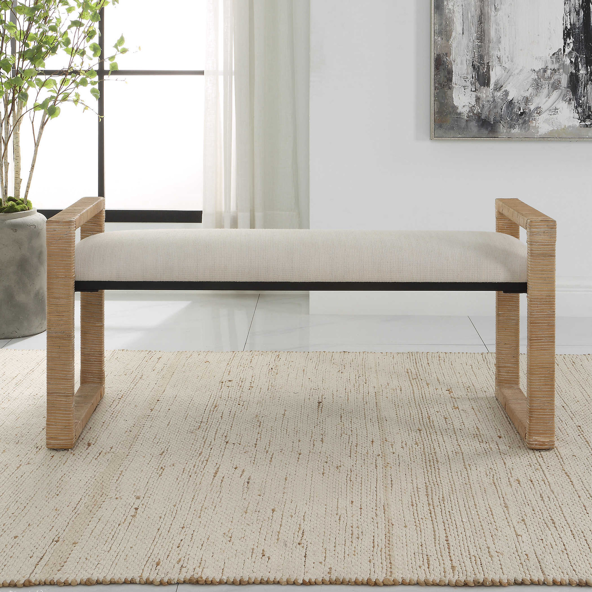 Kona Rattan Cushioned Long Bench | Caron's Beach House