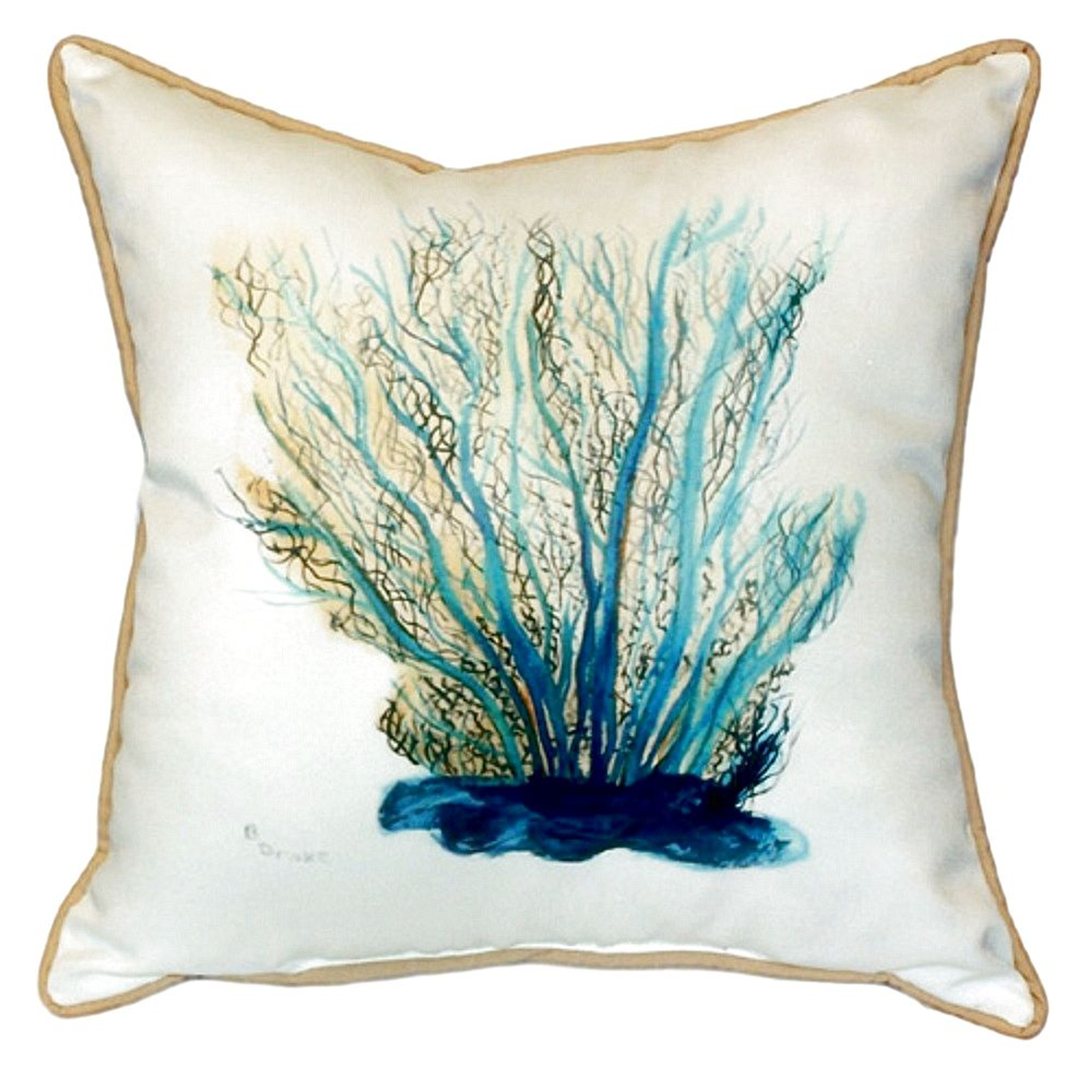 coral and blue throw pillows