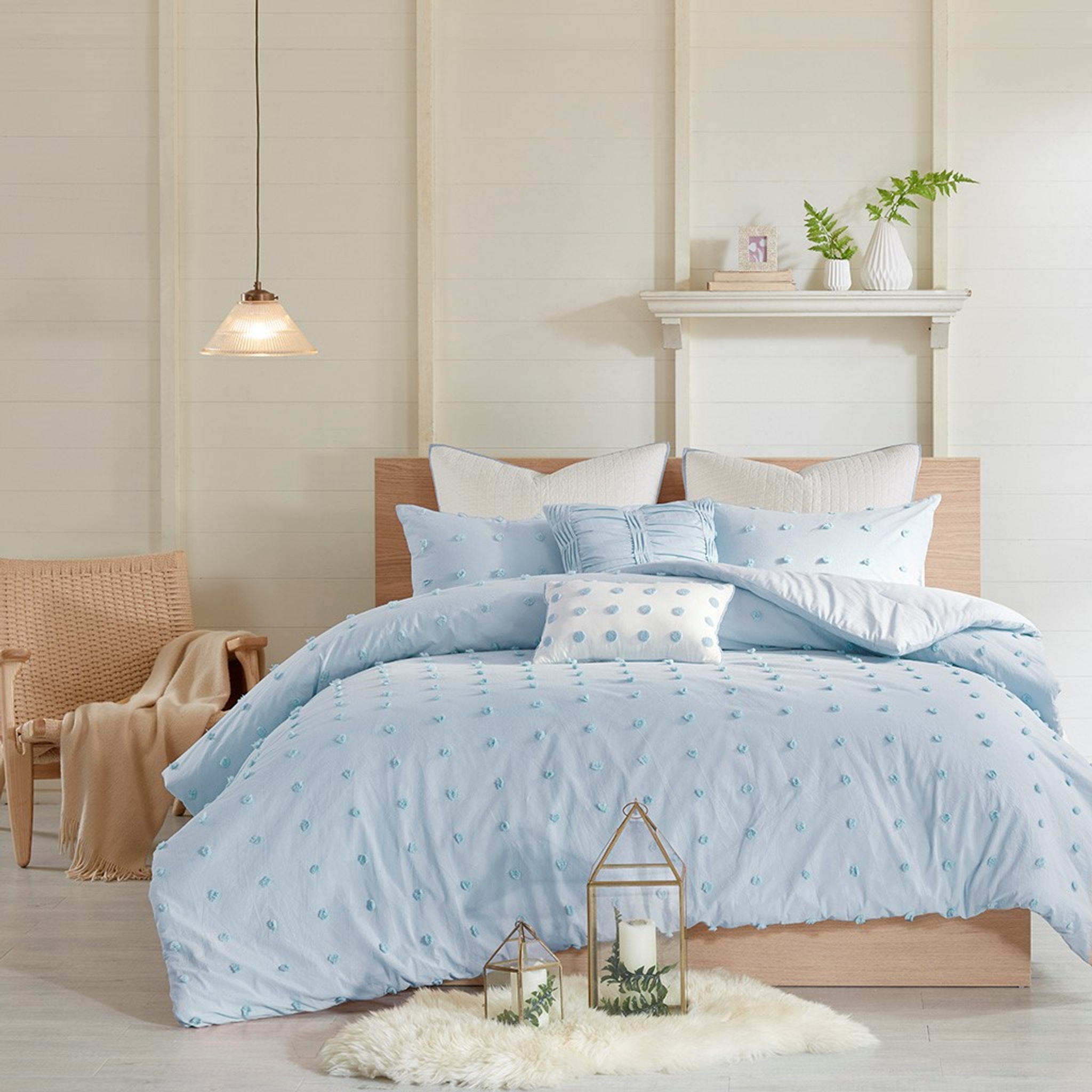 light blue bedding