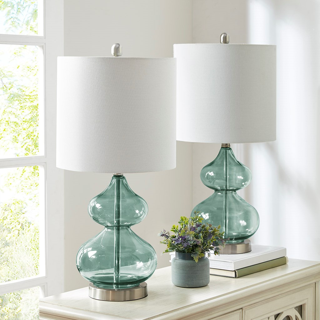Waterfront Aqua Glass Table Lamps Set Of 2 Caron S Beach House