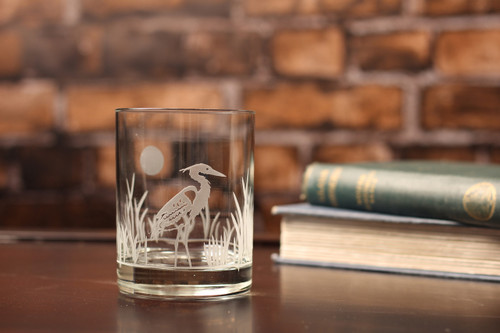 Heron Etched Double Old Fashioned Glasses - Set of 4