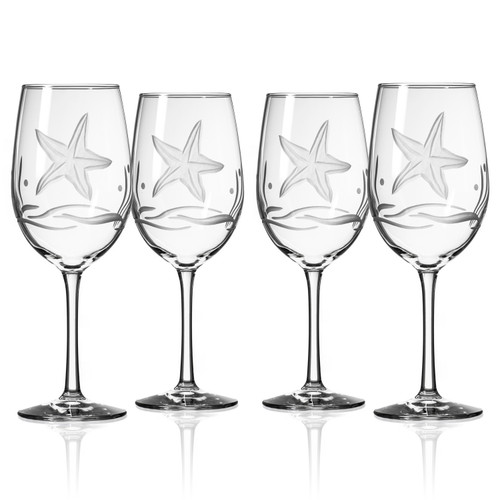 Starfish Engraved Set of Four Large Wine Goblets
