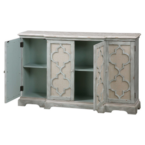 Sophie Sea Grey Coastal Cabinet doors open