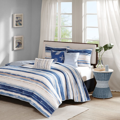 Marina Watercolor Striped Coverlet Set - King Size
