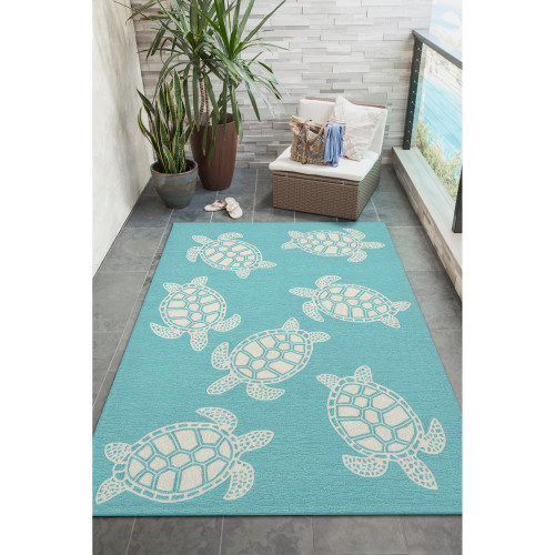 Sea Turtle Aqua Area Rug lanai view