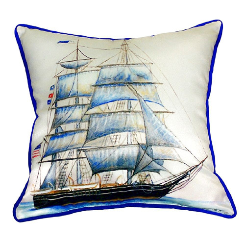 Blue Coastal Whaling Ship Pillow