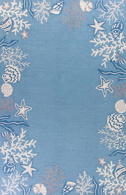 Sea Blue Coastal Hand-Hooked Rug