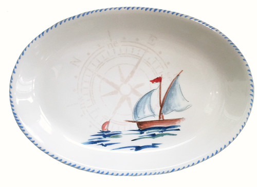 Hand Painted Sailing Life Large Oval Serving Platter