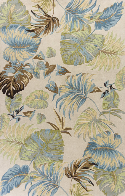 Ivory and Blue Island Oasis Luxury Rug