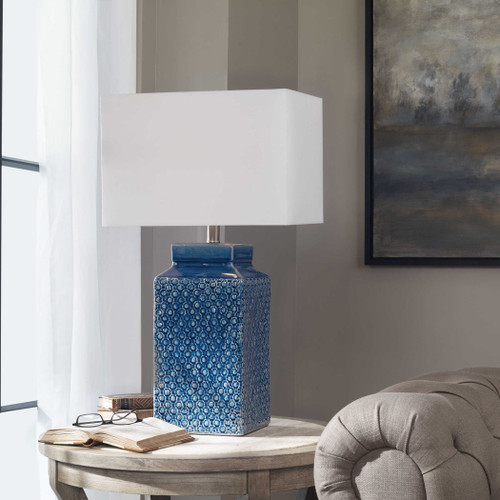 Allegro Blue Ceramic Lamp in room