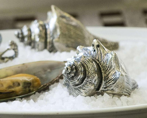 Pewter Conch Shells Salt and Pepper Set on table view