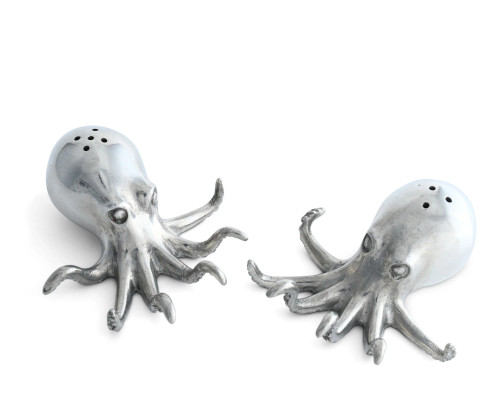 Polished Pewter Octopus Salt and Pepper Set