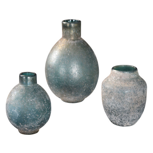 Sea Tossed Blue-Green Vases - Set of Three