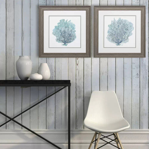 Teal Coral Fan Art Prints -Set of 2 room example