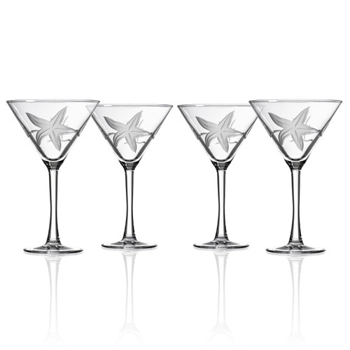 Starfish Etched Martini Glasses - set of 4