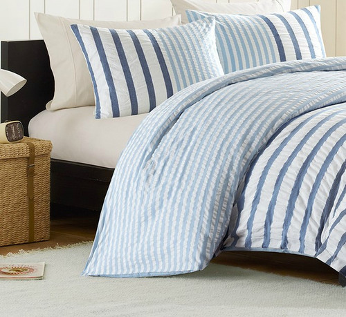 Sutton Blue Striped Duvet Bedding - Queen Size