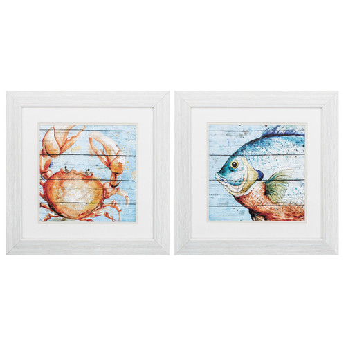 Whimsy Crab and Fish Art - Set of Two