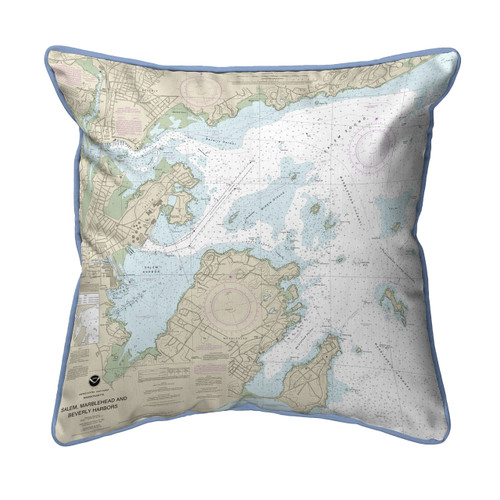 Salem, Marblehead and Beverly Harbors, MA Nautical Chart 22 x 22 Pillow