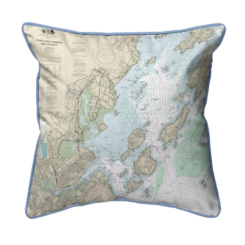 Portland Harbor and Vicinity, Maine 22 x 22 Nautical Chart Pillow light blue