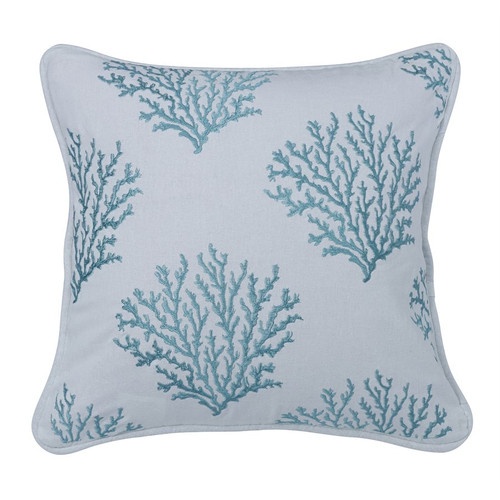 Aqua Coral Embroidered 18 x 18 Pillow