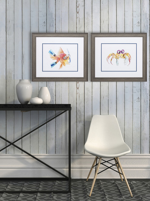 Fish and Crab Whimsy Art Set of Two room view