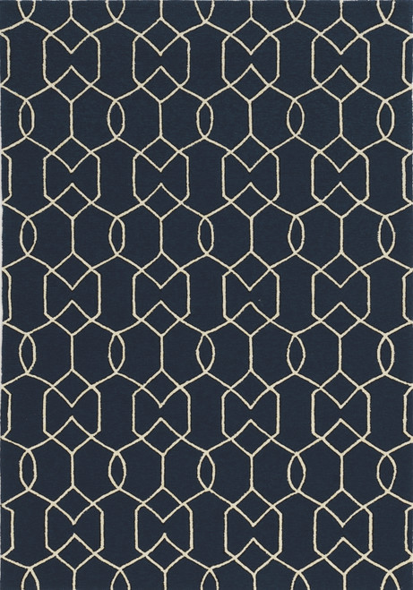 Hamptons Navy Blue Geometric Indoor-Outdoor Rug