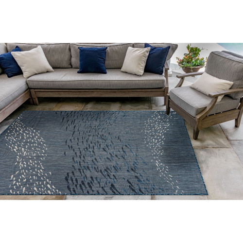 Navy Blue School of Fish Carmel Rug room view