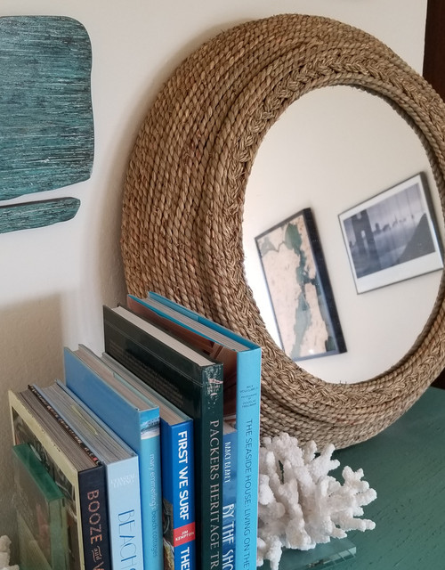 Seagrass Braided Mirror room view on buffet cabinet