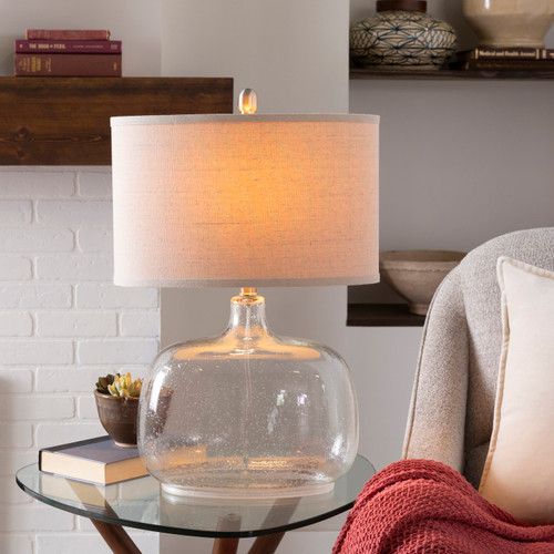 Bentley Clear Seeded Glass Cottage Lamp light on