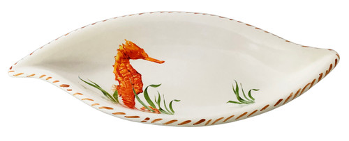 Hand Painted Seahorse Leaf Shaped Serving Bowl