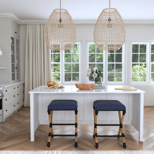 Atlantic Dunes 1-Light Seagrass Pendant Lighting with braddock counter stools