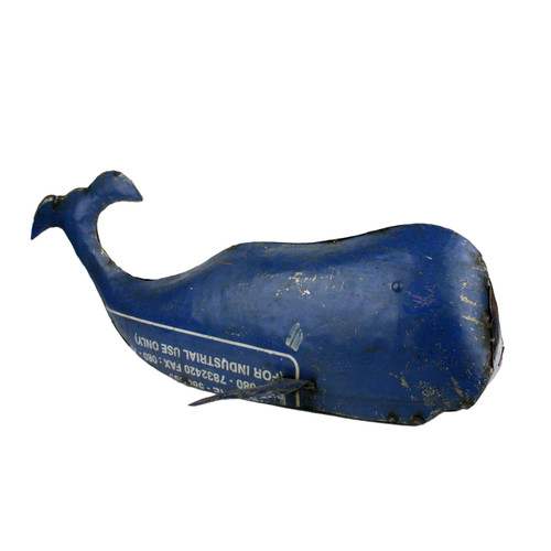 Reclaimed Blue Metal Whale - Large