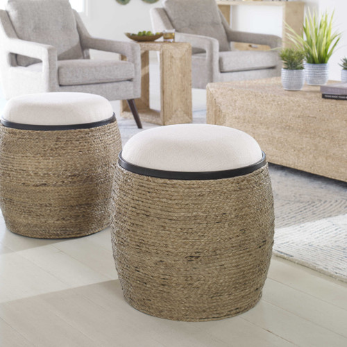 Aurora Woven Coffee Table with island rattan stools
