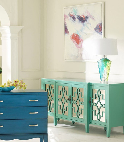 Tomales Mirrored Sideboard Cabinet in Turquoise room idea