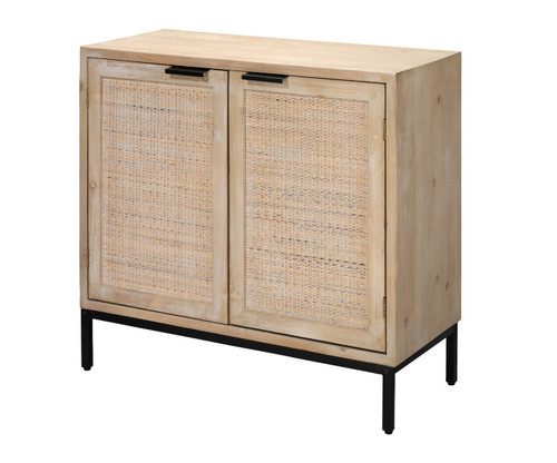 Light Reed 2-Door Accent Cabinet in Washed Wood and Cane angle view